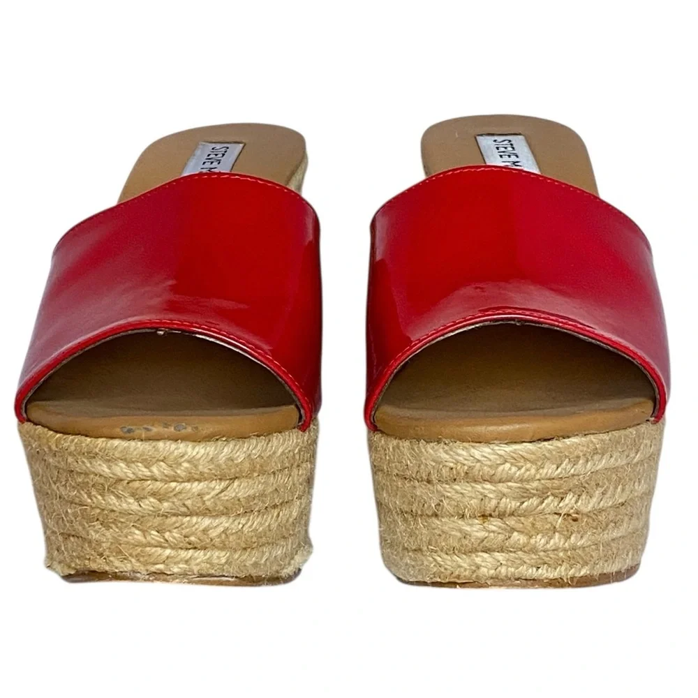 Steve Madden Korbi Red Faux Patent Leather & Woven Rope Platform Sandals | 7